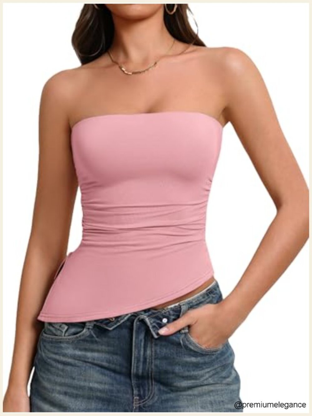 Women's Strapless Tube Top Double Lined Non-Slip Ruched Backless Bandeau Summer